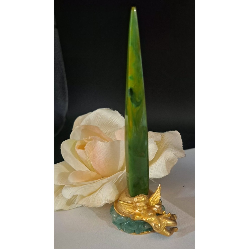 Vintage Green Bakelite Cherub Ring Holder